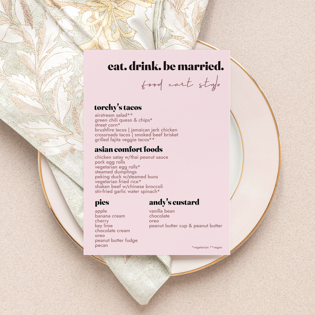  EAT. DRINK. BE MARRIED. DINNER MENUS | EDITABLE TEMPLATE