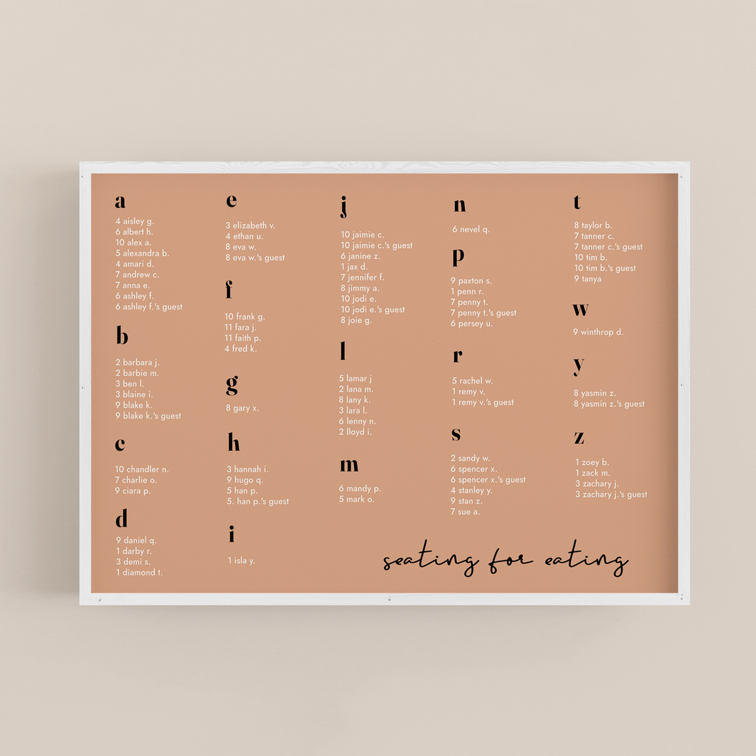  SEATING FOR EATING CHART (ALPHABETICAL) | EDITABLE TEMPLATE